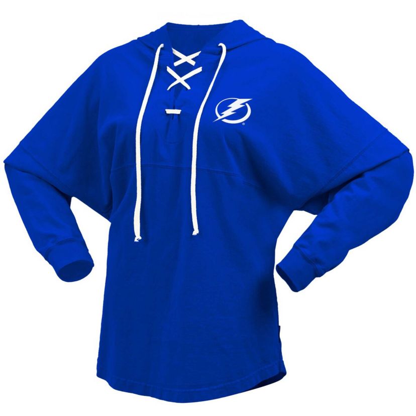 NHL Fanatics Tampa Bay Lightning Jersey Lace-Up V-Neck Long Sleeve Hoodie T-Shirt