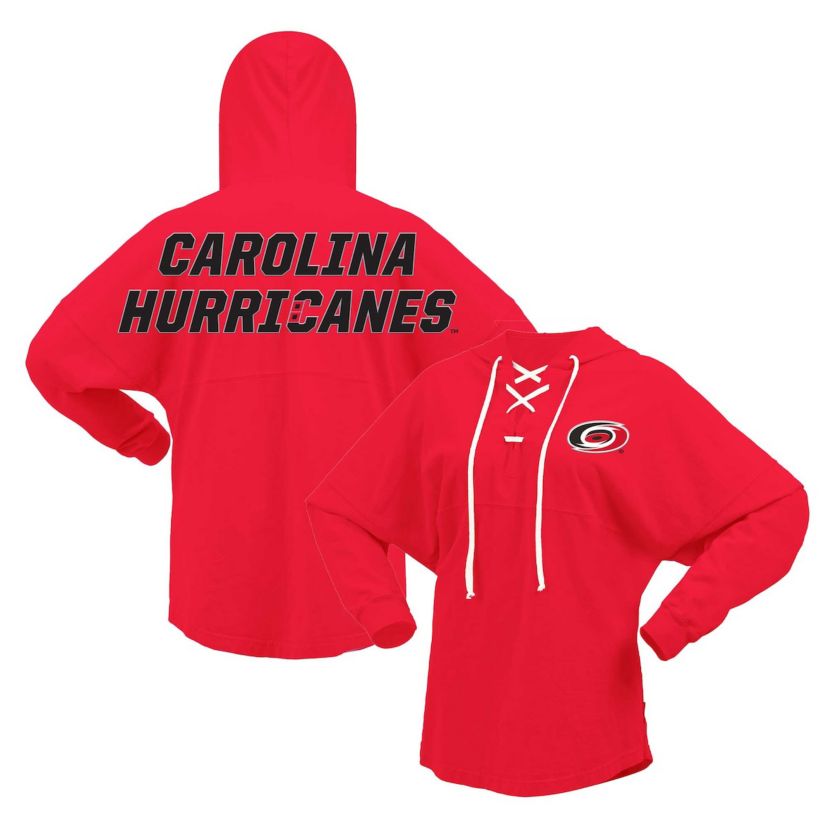 NHL Fanatics Carolina Hurricanes Jersey Lace-Up V-Neck Long Sleeve Hoodie T-Shirt