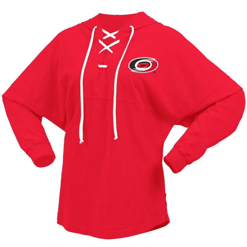 NHL Fanatics Carolina Hurricanes Jersey Lace-Up V-Neck Long Sleeve Hoodie T-Shirt