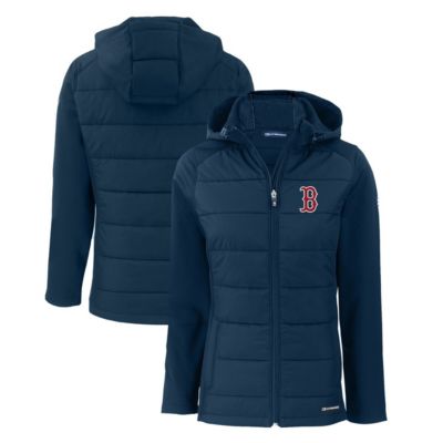 Cutter & Buck Boston Red Sox MLB Boston Sox Evoke Hybrid Eco Softshell Recycled Full-Zip Hoodie Jacket, Navy Blue, Medium