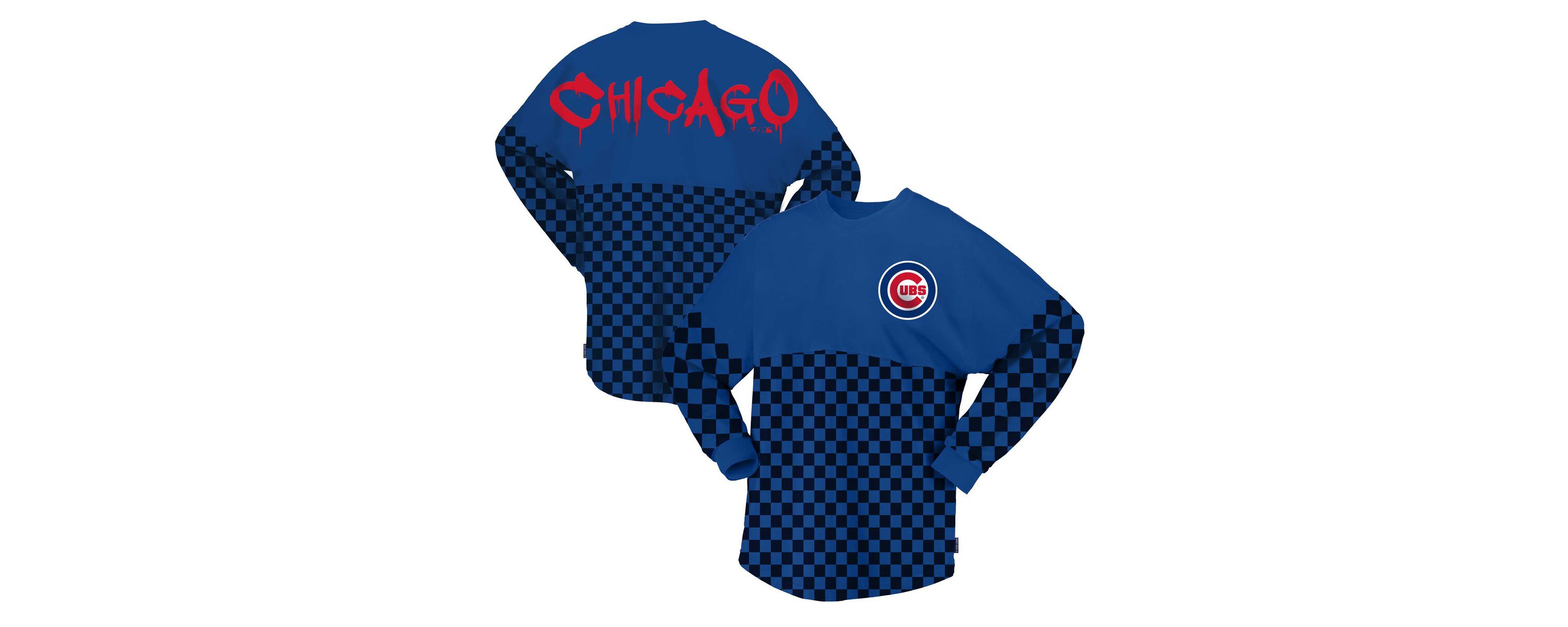 MLB Fanatics Chicago Cubs Checker Print Long Sleeve T-Shirt