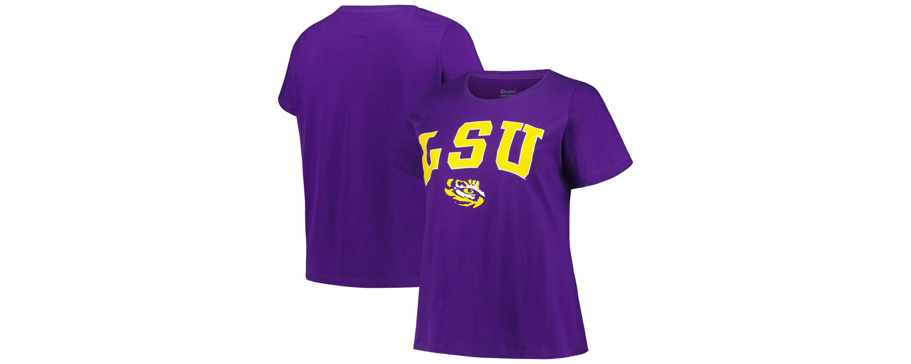 NCAA LSU Tigers Plus Size Arch Over Logo Scoop Neck T-Shirt