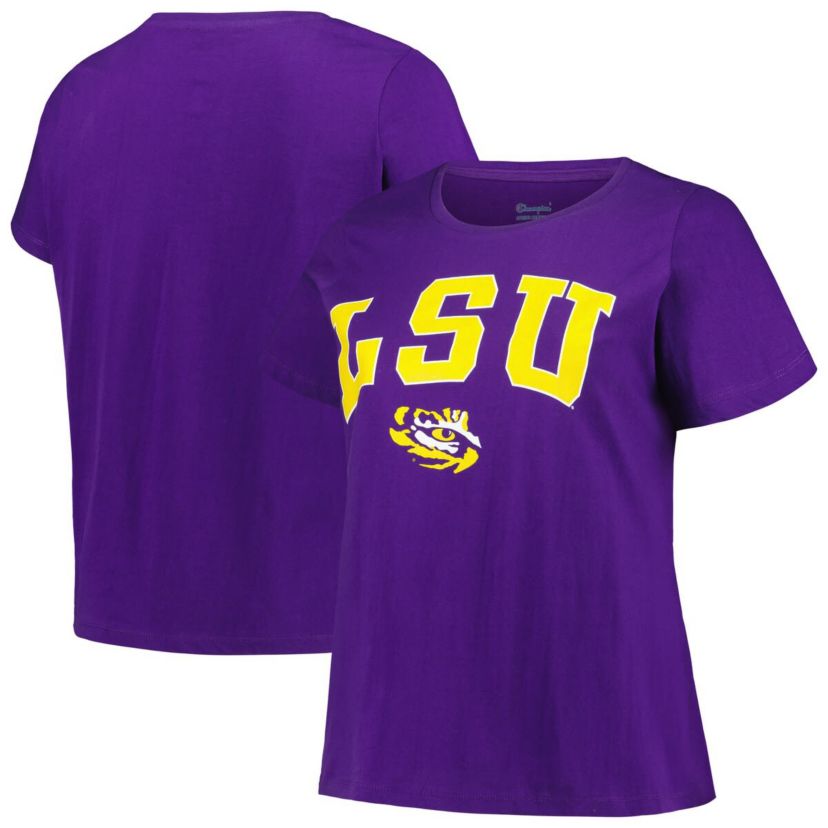 NCAA LSU Tigers Plus Size Arch Over Logo Scoop Neck T-Shirt