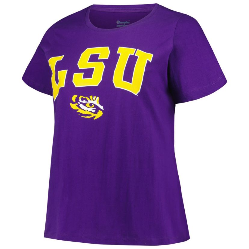 NCAA LSU Tigers Plus Size Arch Over Logo Scoop Neck T-Shirt