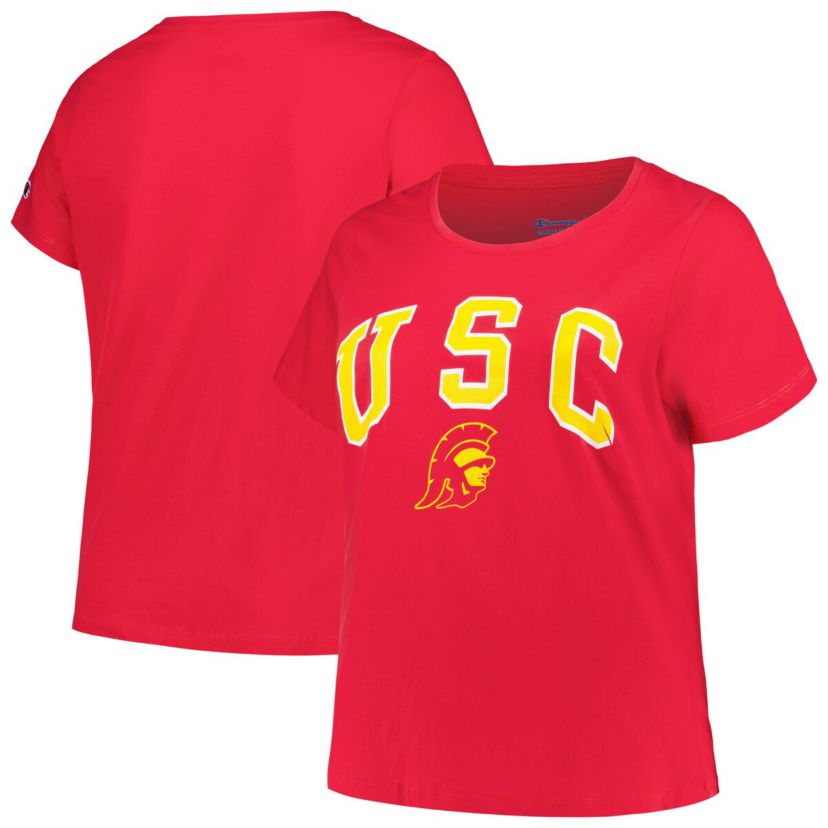 NCAA USC Trojans Plus Size Arch Over Logo Scoop Neck T-Shirt