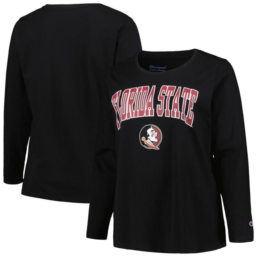 NCAA Florida State Seminoles Plus Size Arch Over Logo Scoop Neck Long Sleeve T-Shirt