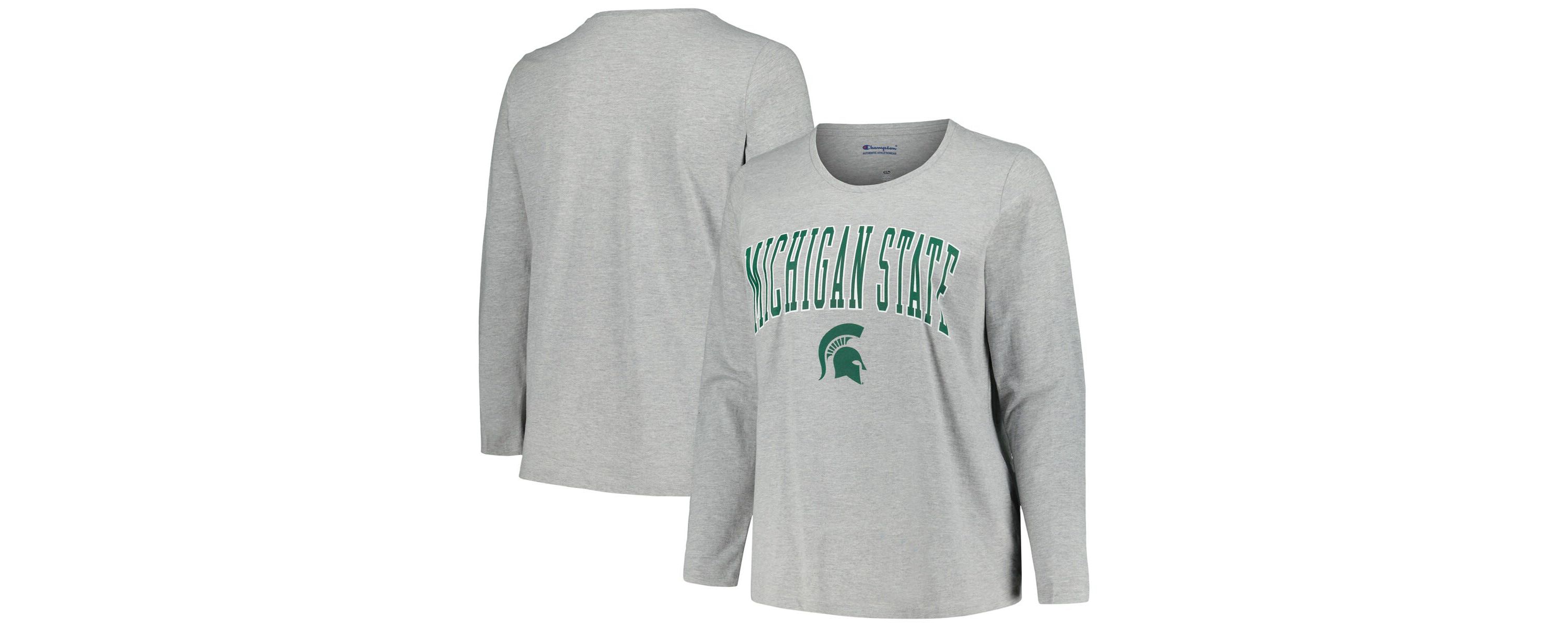 NCAA Michigan State Spartans Plus Size Arch Over Logo Scoop Neck Long Sleeve T-Shirt