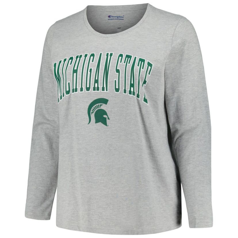 NCAA Michigan State Spartans Plus Size Arch Over Logo Scoop Neck Long Sleeve T-Shirt