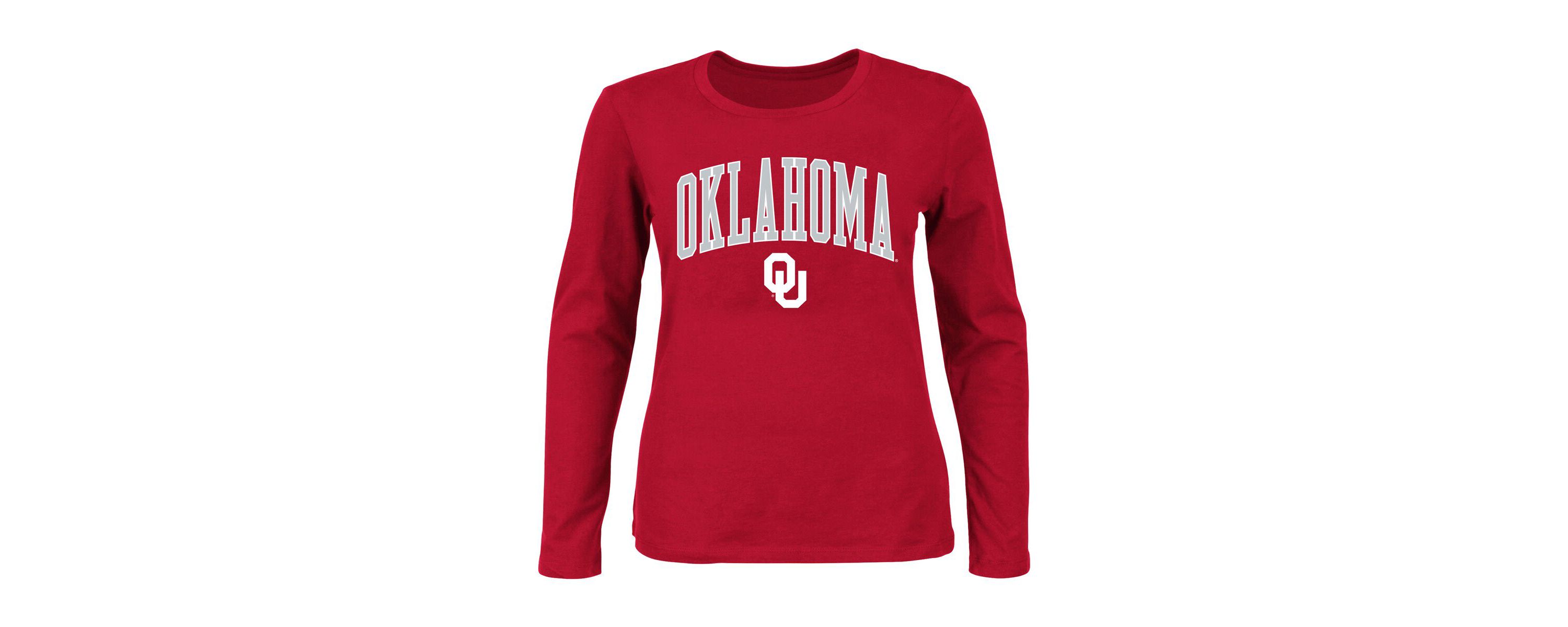 NCAA Oklahoma Sooners Plus Size Arch Over Logo Scoop Neck Long Sleeve T-Shirt