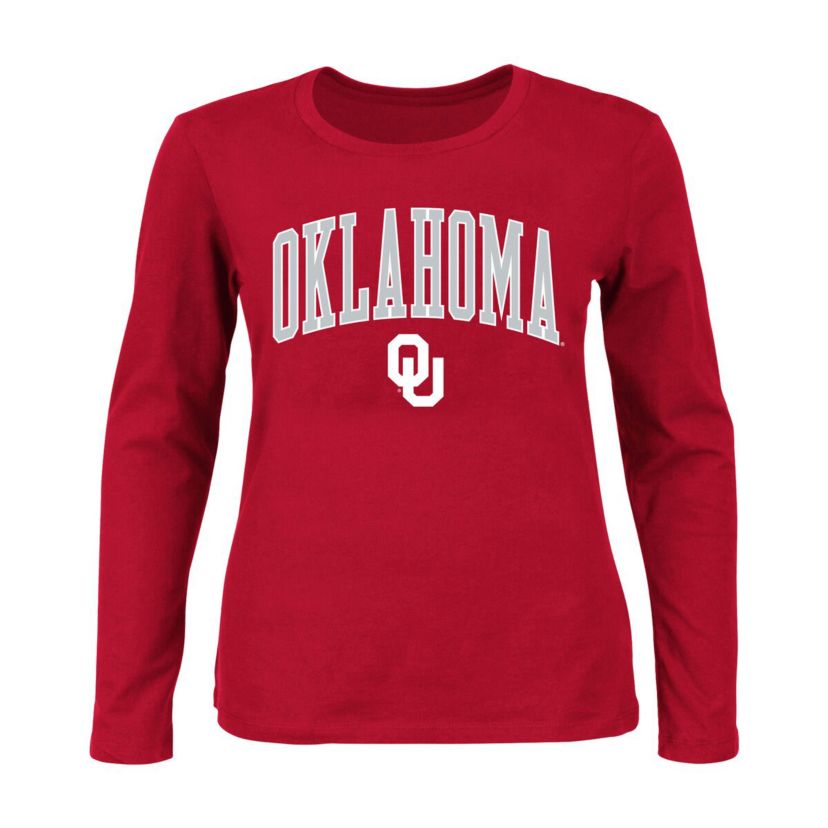 NCAA Oklahoma Sooners Plus Size Arch Over Logo Scoop Neck Long Sleeve T-Shirt