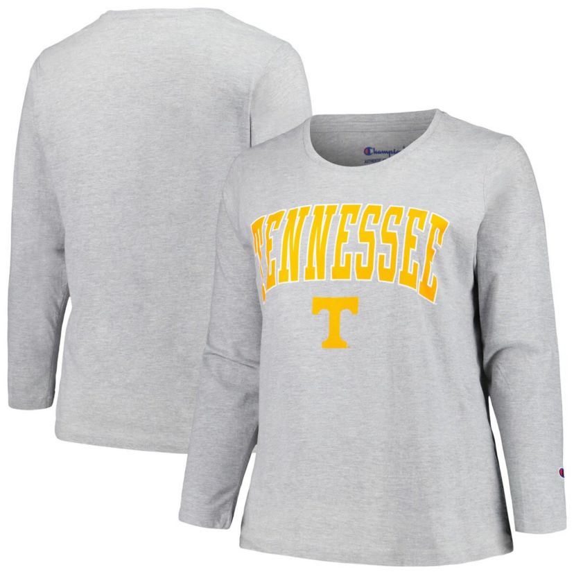 NCAA Tennessee Volunteers Plus Size Arch Over Logo Scoop Neck Long Sleeve T-Shirt