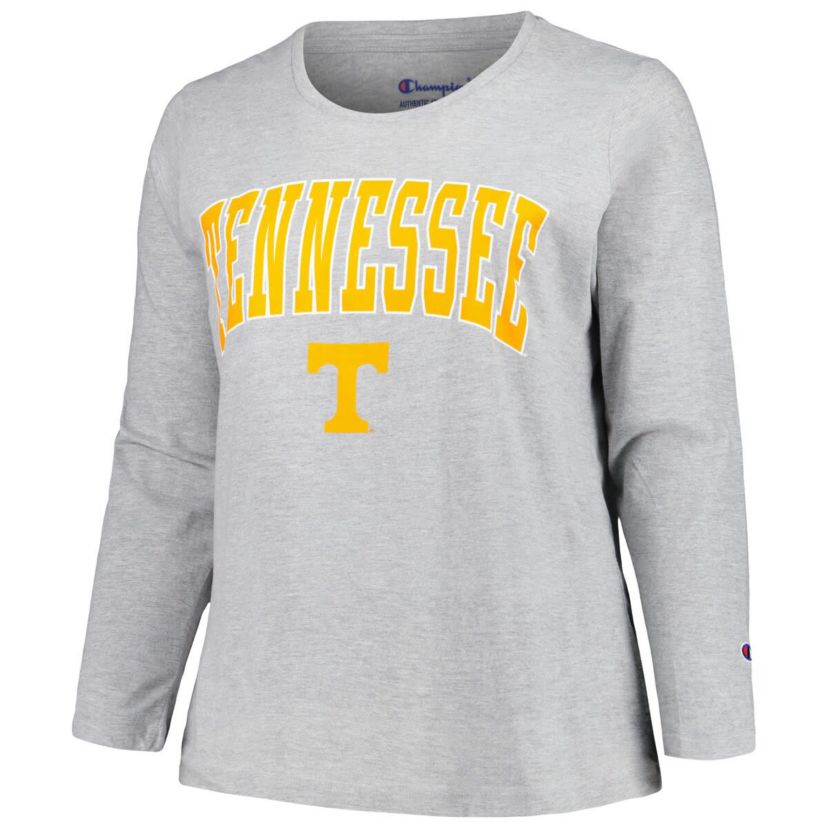 NCAA Tennessee Volunteers Plus Size Arch Over Logo Scoop Neck Long Sleeve T-Shirt