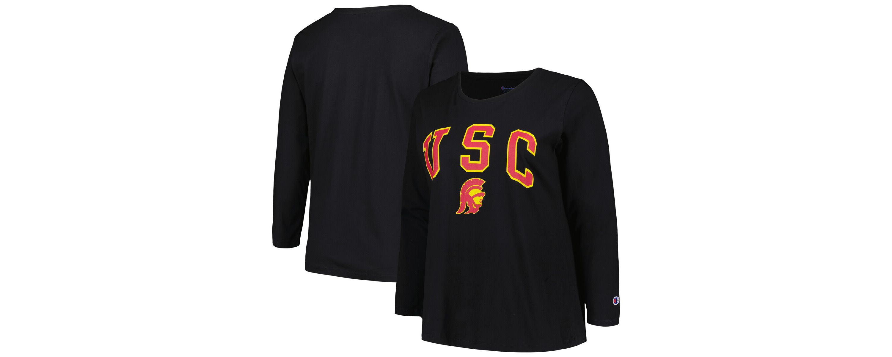NCAA USC Trojans Plus Size Arch Over Logo Scoop Neck Long Sleeve T-Shirt