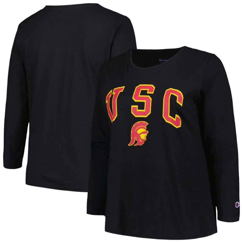 NCAA USC Trojans Plus Size Arch Over Logo Scoop Neck Long Sleeve T-Shirt
