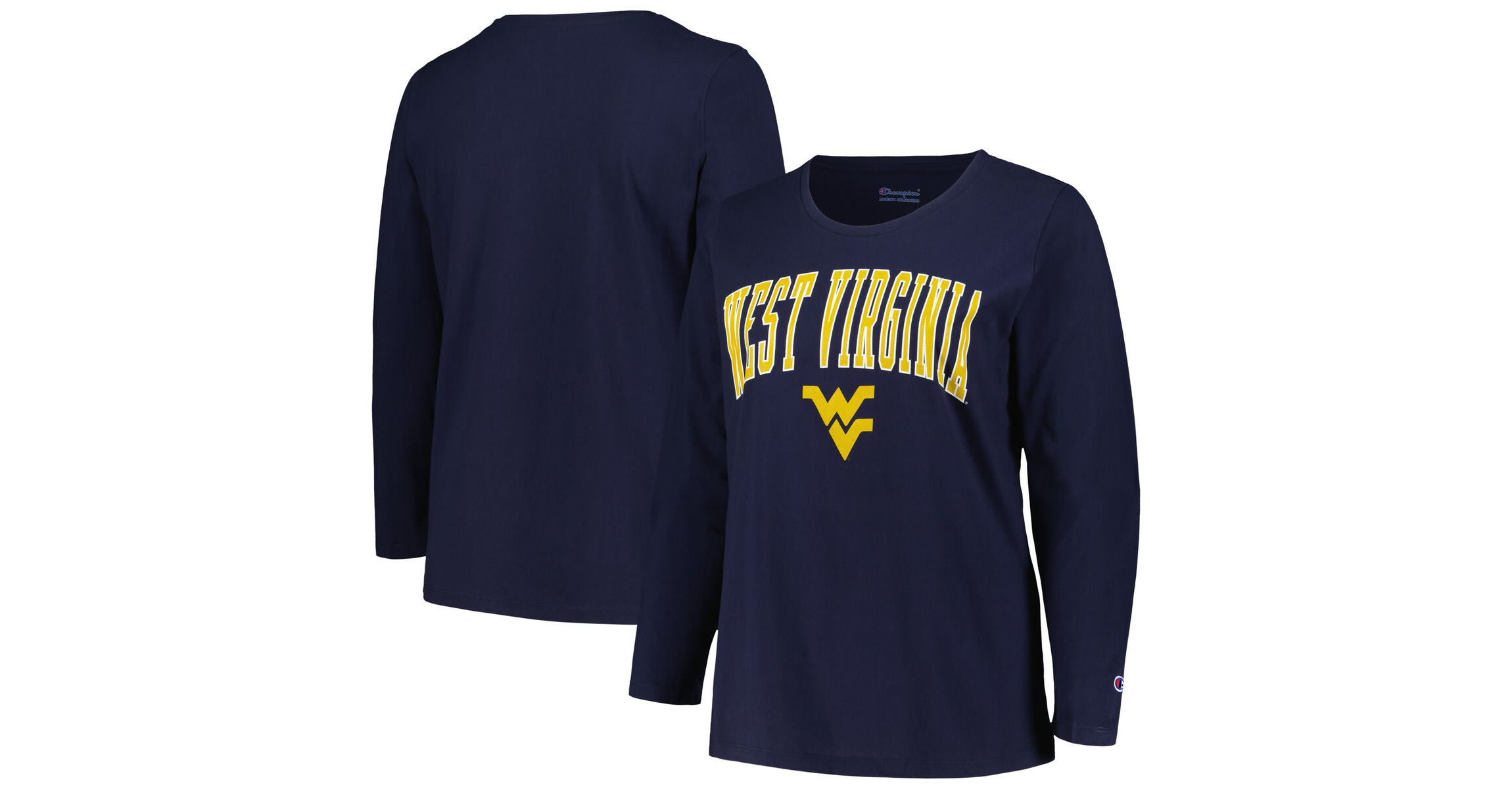 NCAA West Virginia Mountaineers Plus Size Arch Over Logo Scoop Neck Long Sleeve T-Shirt