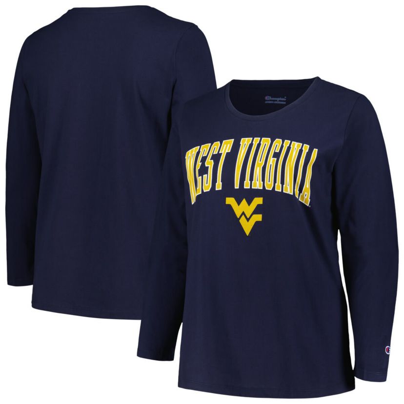 NCAA West Virginia Mountaineers Plus Size Arch Over Logo Scoop Neck Long Sleeve T-Shirt