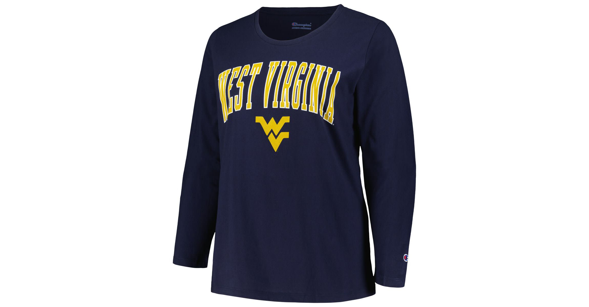 NCAA West Virginia Mountaineers Plus Size Arch Over Logo Scoop Neck Long Sleeve T-Shirt