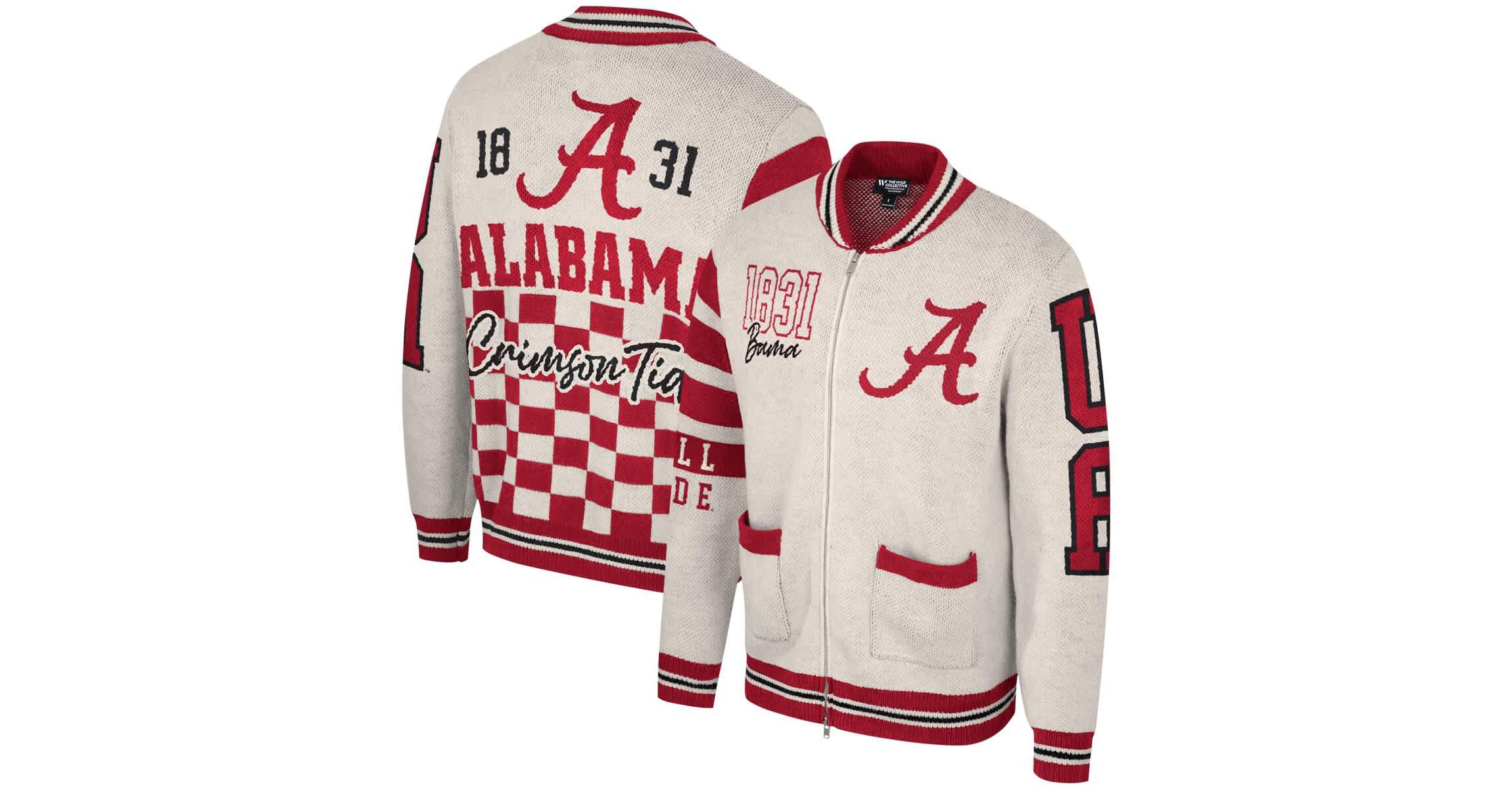 Alabama Crimson Tide NCAA Unisex Alabama Tide Wild Collective Full-Zip Jacquard Sweater