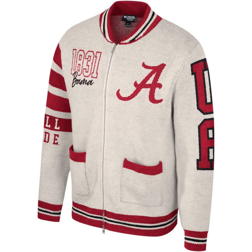 Alabama Crimson Tide NCAA Unisex Alabama Tide Wild Collective Full-Zip Jacquard Sweater