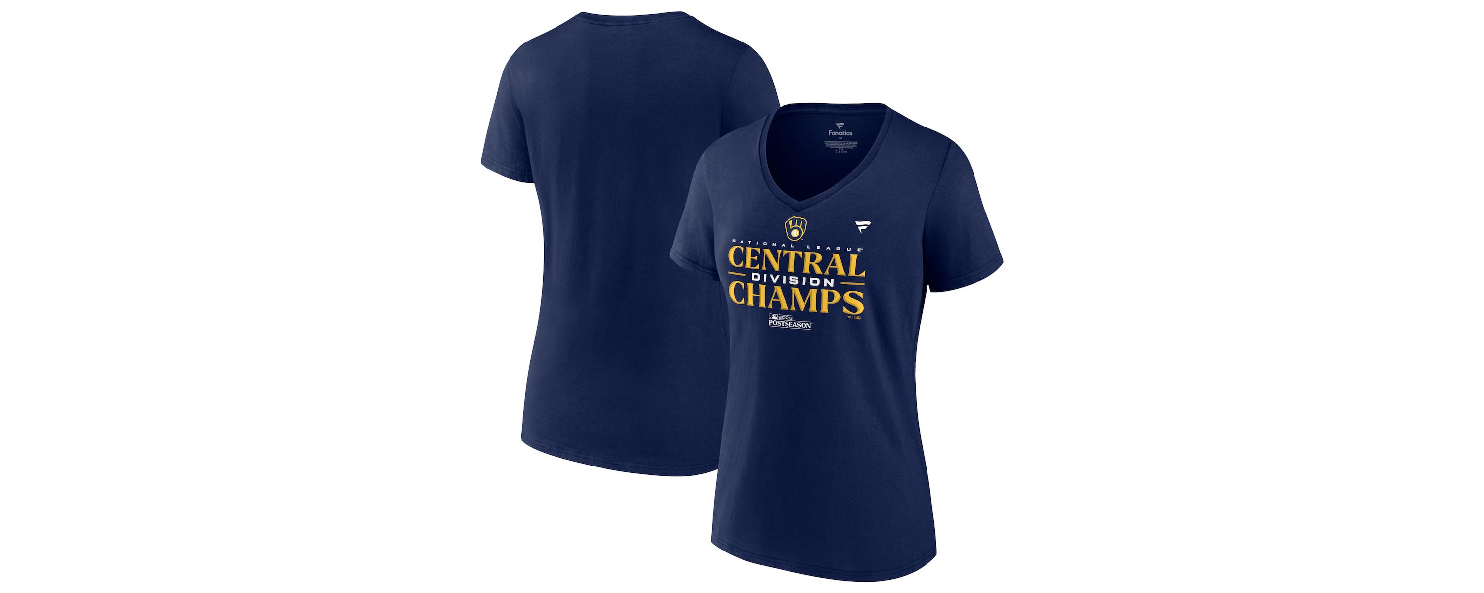 MLB Fanatics Milwaukee Brewers 2023 NL Central Division s Locker Room V-Neck T-Shirt