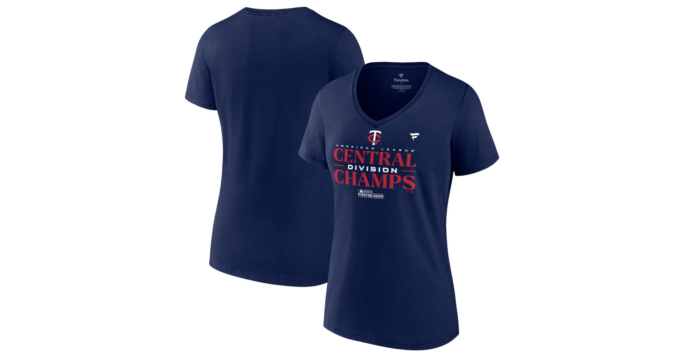 MLB Fanatics Minnesota Twins 2023 AL Central Division s Locker Room V-Neck T-Shirt