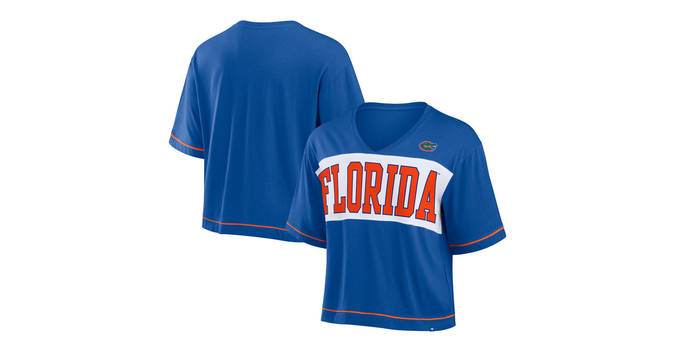 NCAA Fanatics Florida Gators Home Team Bold Fashion Modest V-Neck Cropped T-Shirt