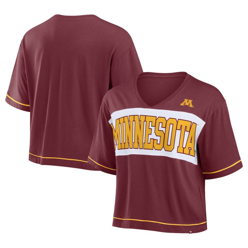 NCAA Fanatics Minnesota Golden Gophers Home Team Bold Fashion Modest V-Neck Cropped T-Shirt