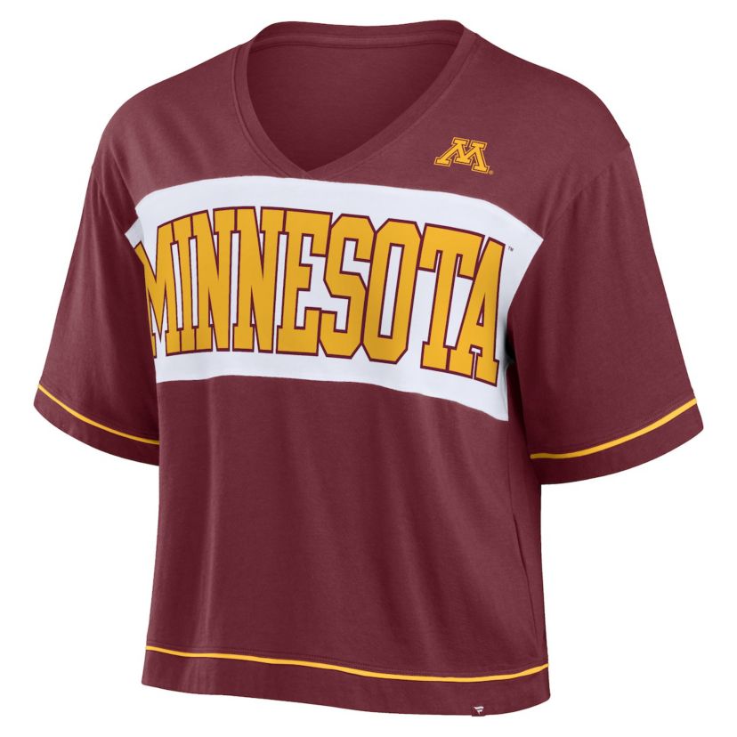 NCAA Fanatics Minnesota Golden Gophers Home Team Bold Fashion Modest V-Neck Cropped T-Shirt
