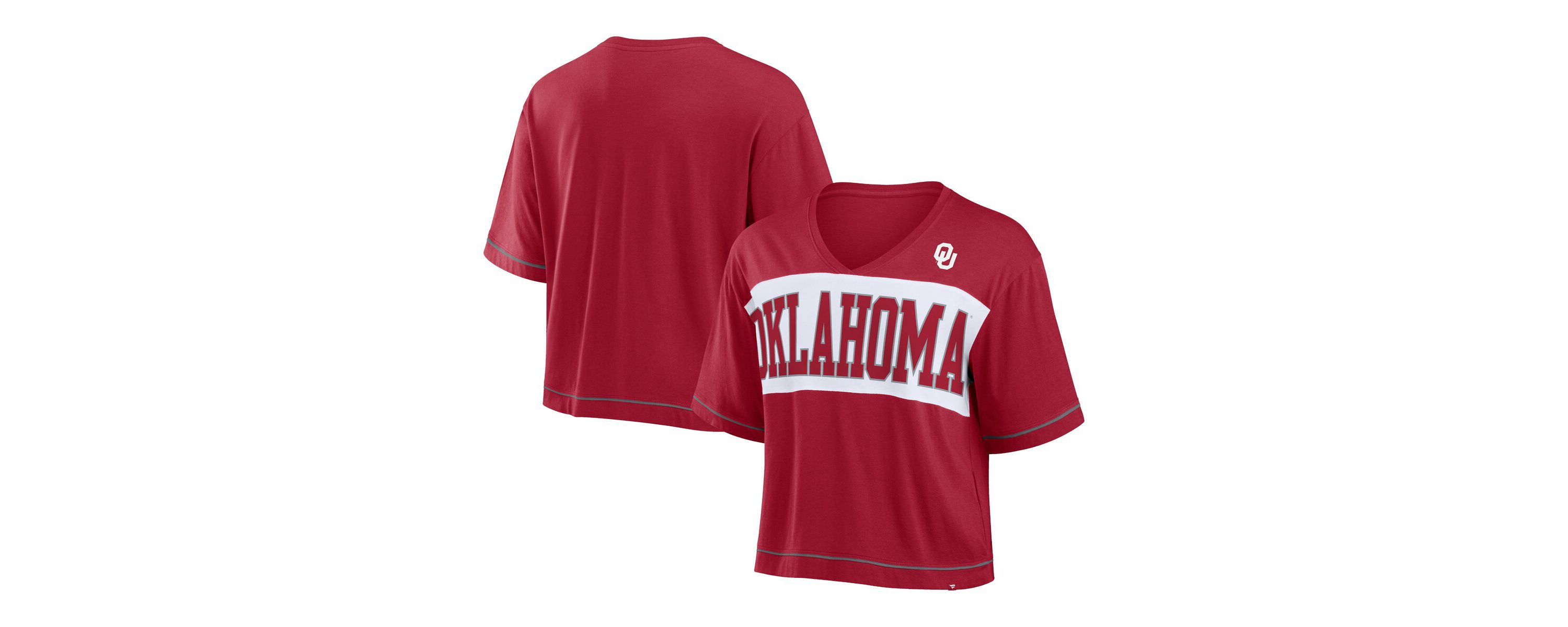 NCAA Fanatics Oklahoma Sooners Home Team Bold Fashion Modest V-Neck Cropped T-Shirt