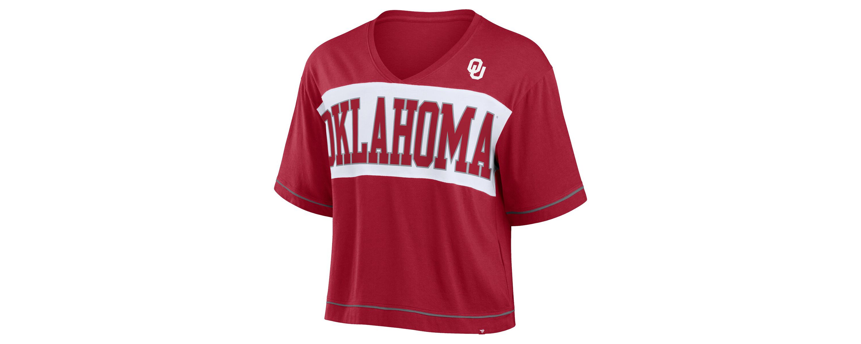 NCAA Fanatics Oklahoma Sooners Home Team Bold Fashion Modest V-Neck Cropped T-Shirt