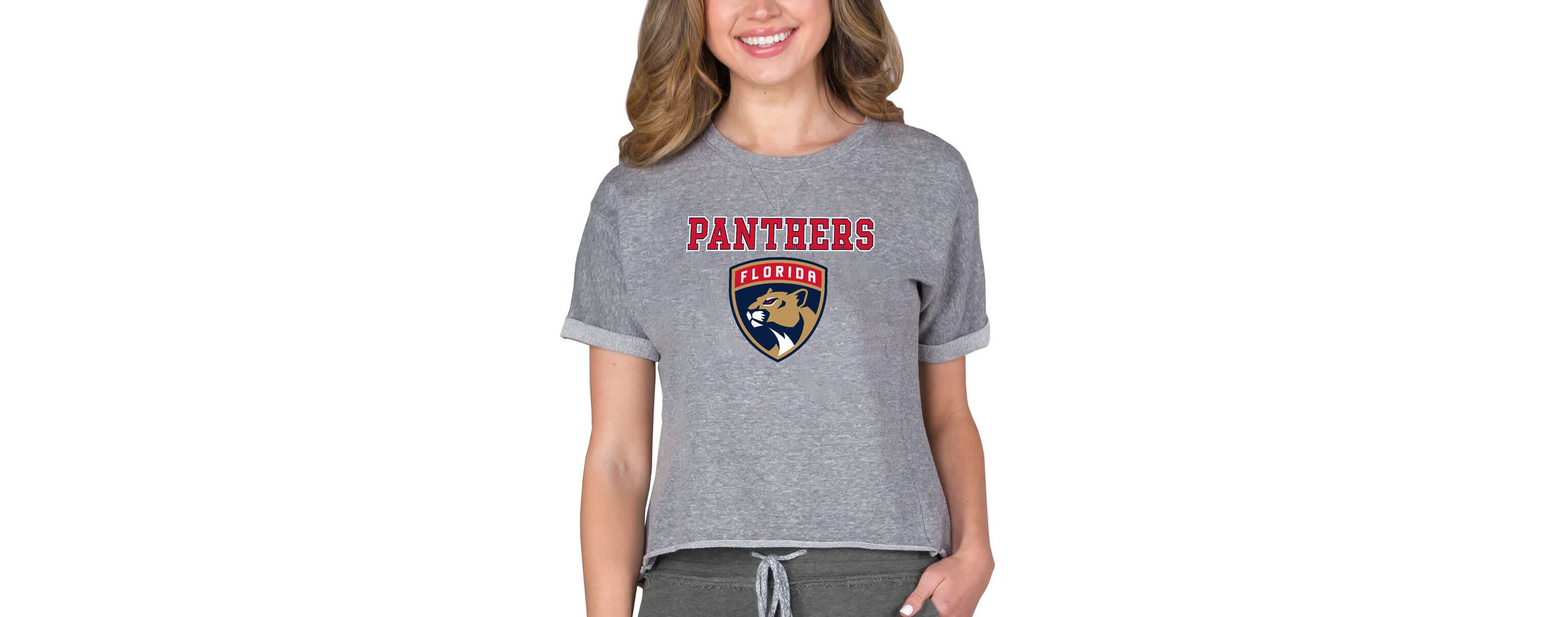 NHL Florida Panthers Tri-Blend Mainstream Terry Short Sleeve Sweatshirt Top