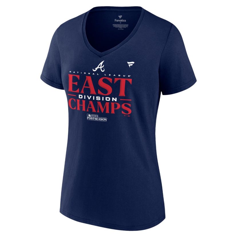 MLB Fanatics Atlanta Braves 2023 NL East Division s Locker Room Plus Size V-Neck T-Shirt