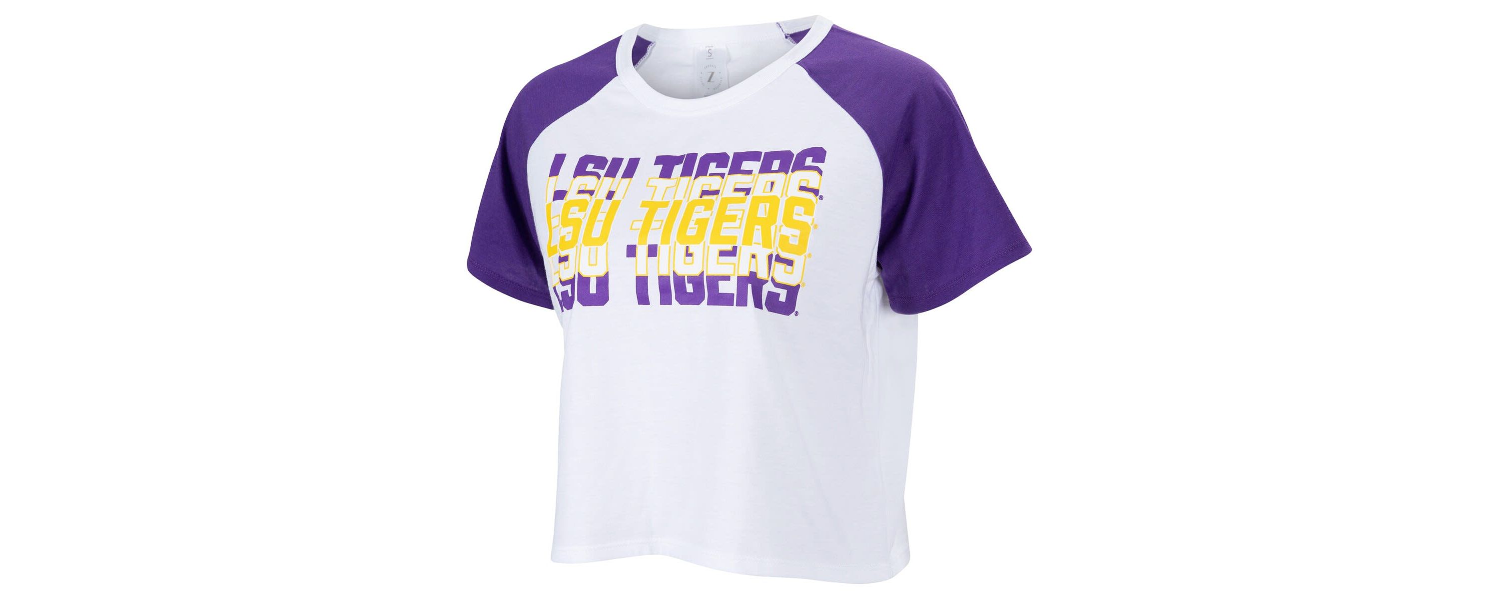 NCAA LSU Tigers Colorblock Repeat Raglan Cropped T-Shirt