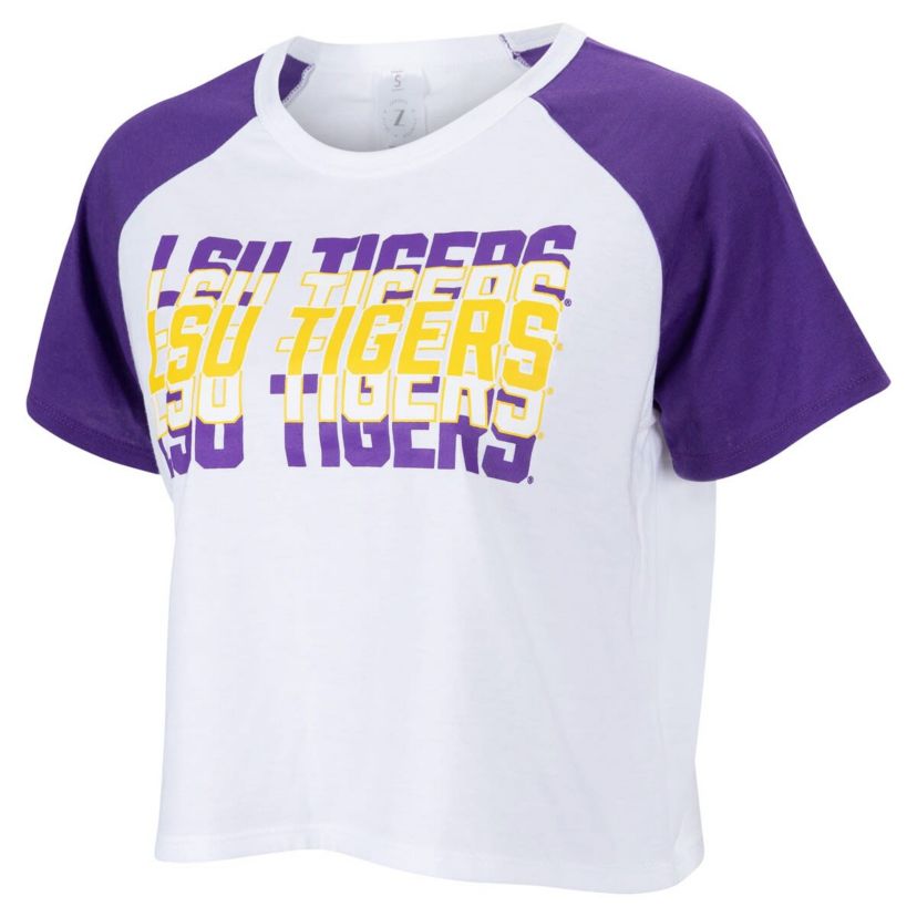 NCAA LSU Tigers Colorblock Repeat Raglan Cropped T-Shirt