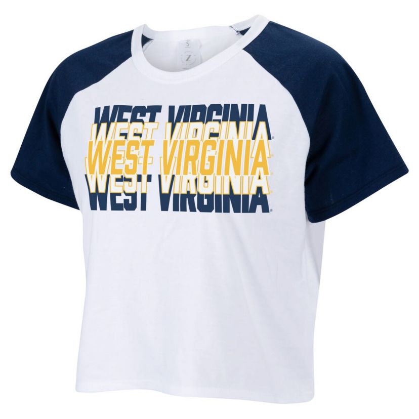 NCAA West Virginia Mountaineers Colorblock Repeat Raglan Cropped T-Shirt