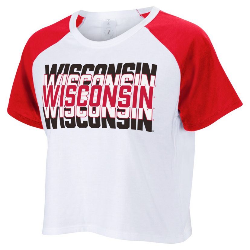 NCAA Wisconsin Badgers Colorblock Repeat Raglan Cropped T-Shirt