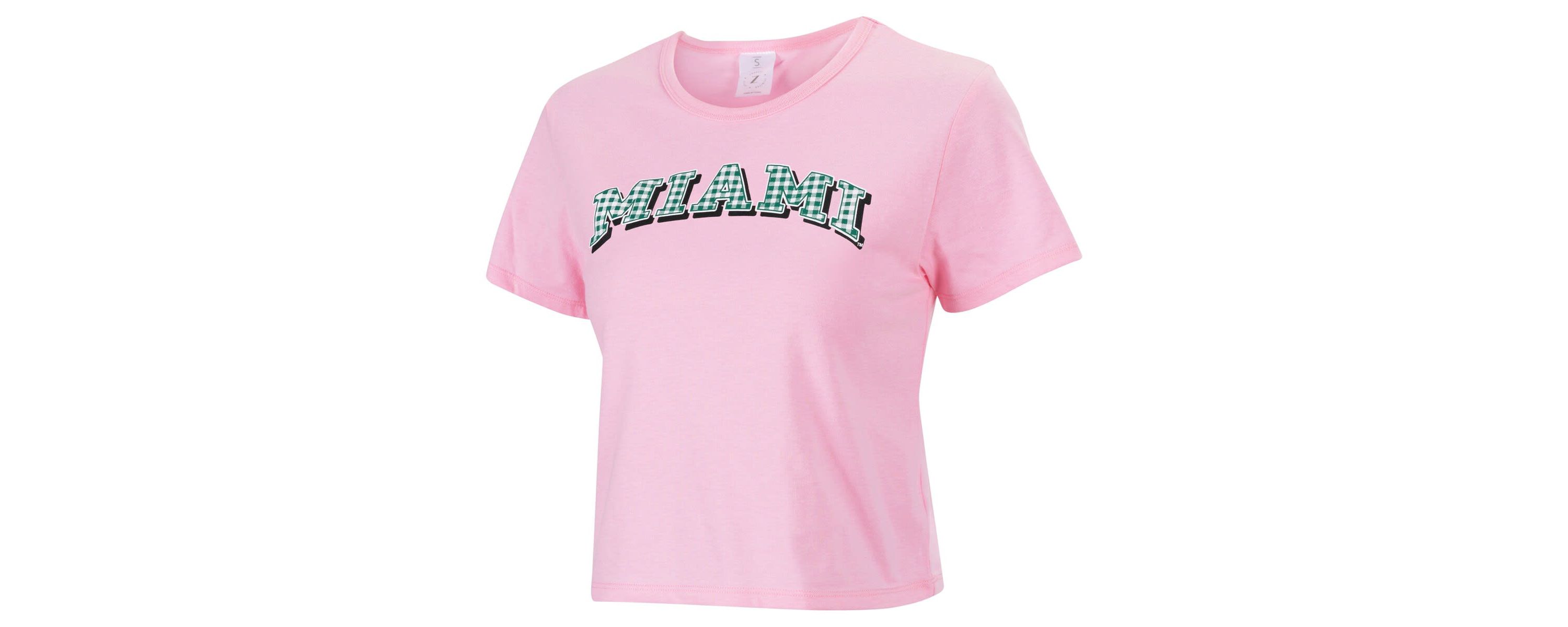 Miami (FL) Hurricanes NCAA Miami Hurricanes Gingham Logo Cropped T-Shirt