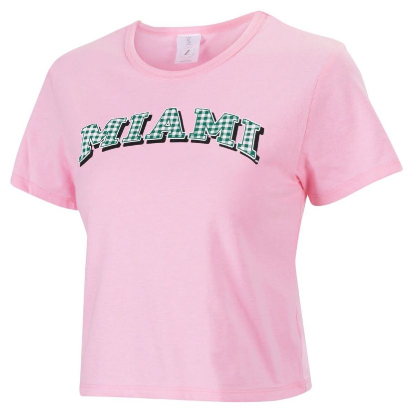 Miami (FL) Hurricanes NCAA Miami Hurricanes Gingham Logo Cropped T-Shirt