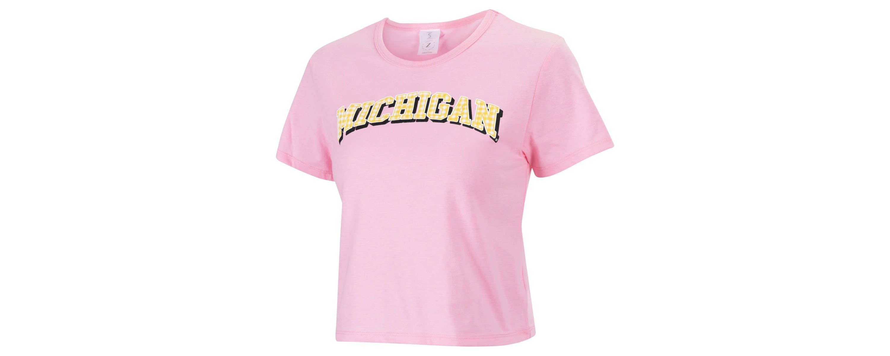 NCAA Michigan Wolverines Gingham Logo Cropped T-Shirt