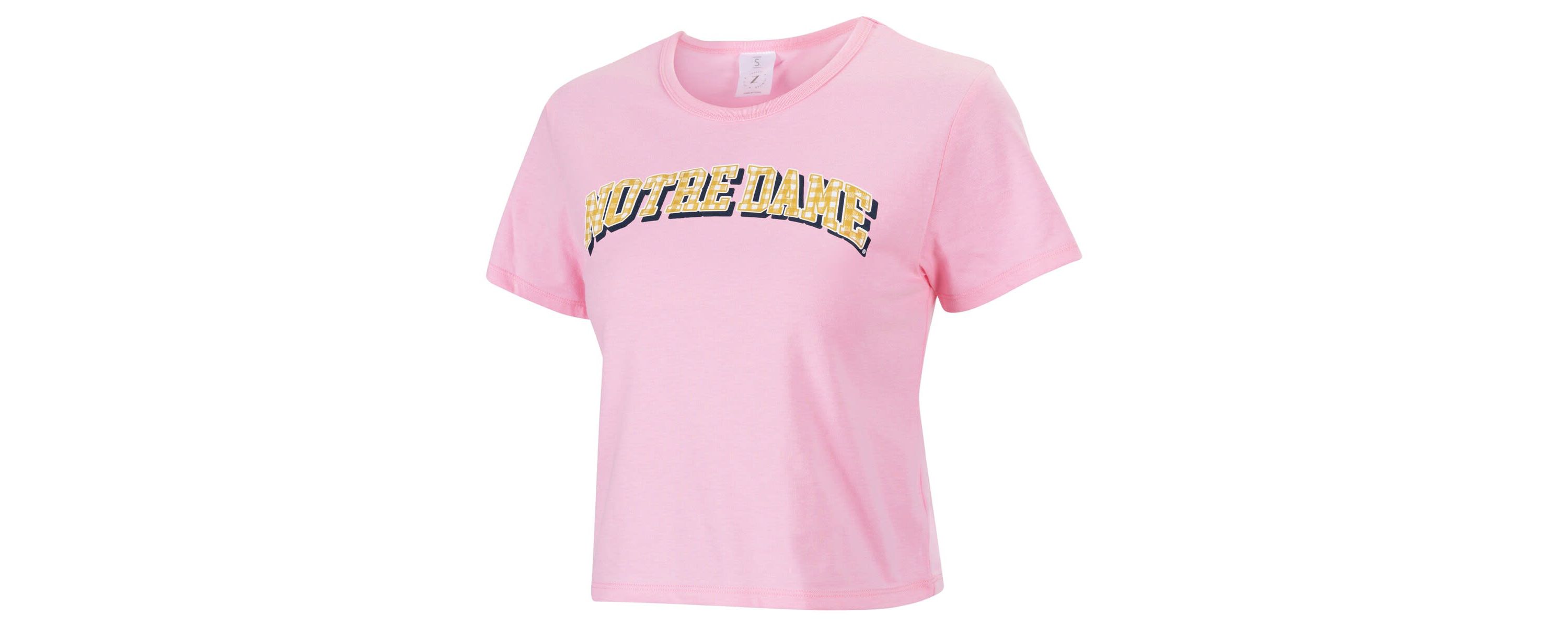 NCAA Notre Dame Fighting Irish Gingham Logo Cropped T-Shirt
