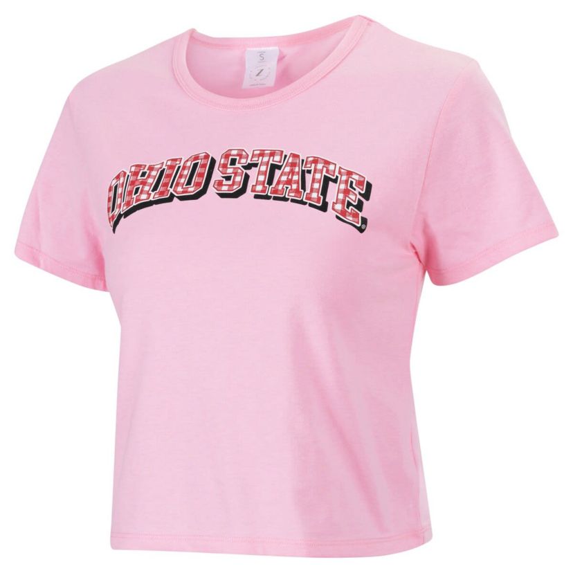 NCAA Ohio State Buckeyes Gingham Logo Cropped T-Shirt