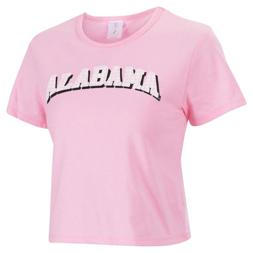 Alabama Crimson Tide NCAA Alabama Tide Gingham Logo Cropped T-Shirt