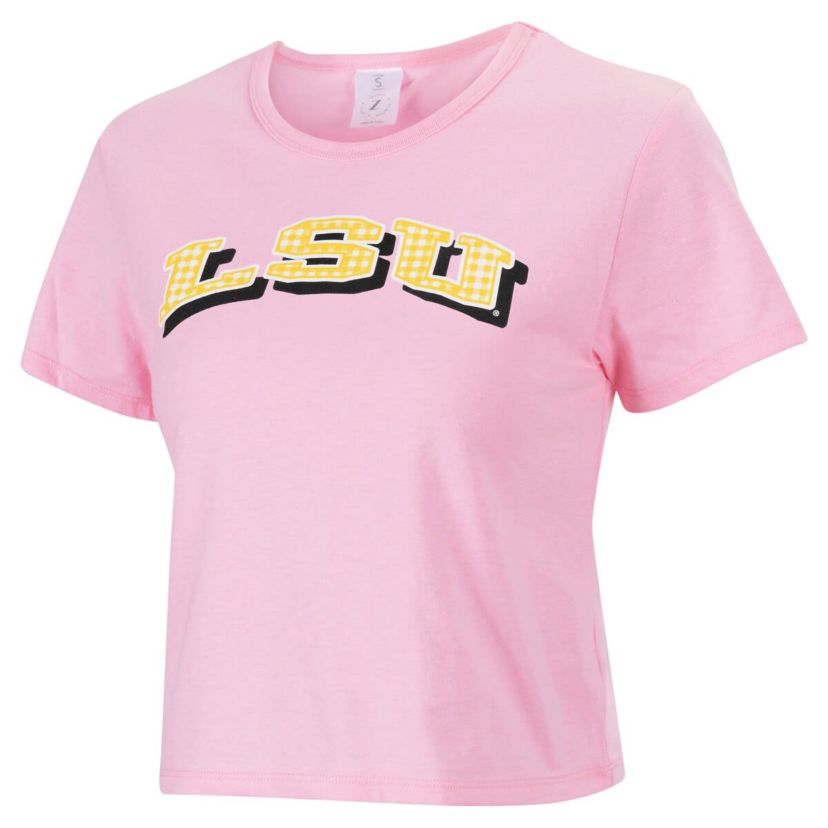 NCAA LSU Tigers Gingham Logo Cropped T-Shirt