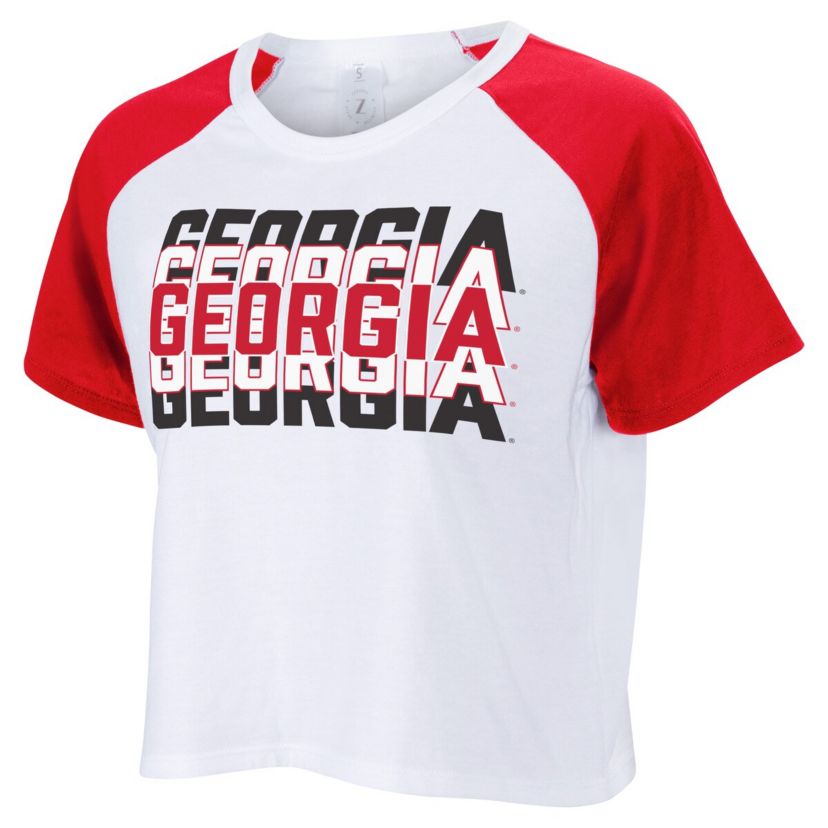 NCAA Georgia Bulldogs Colorblock Repeat Raglan Cropped T-Shirt