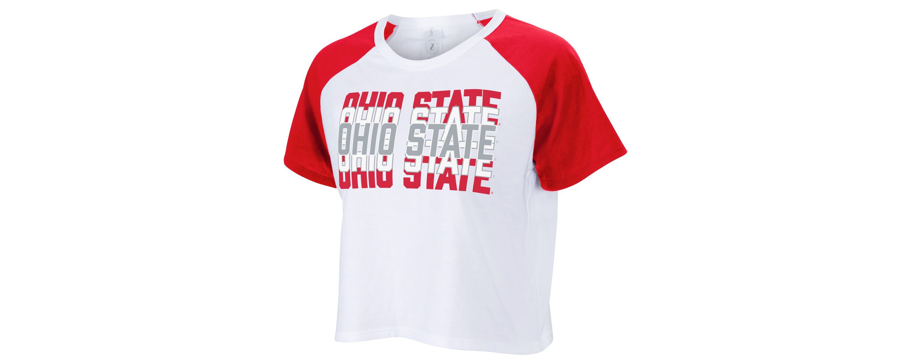 NCAA Ohio State Buckeyes Colorblock Repeat Raglan Cropped T-Shirt