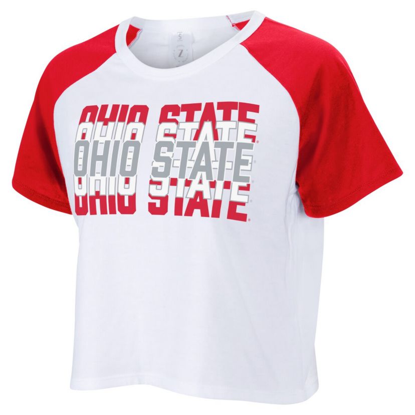 NCAA Ohio State Buckeyes Colorblock Repeat Raglan Cropped T-Shirt