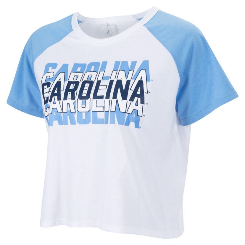 NCAA North Carolina Tar Heels Colorblock Repeat Raglan Cropped T-Shirt