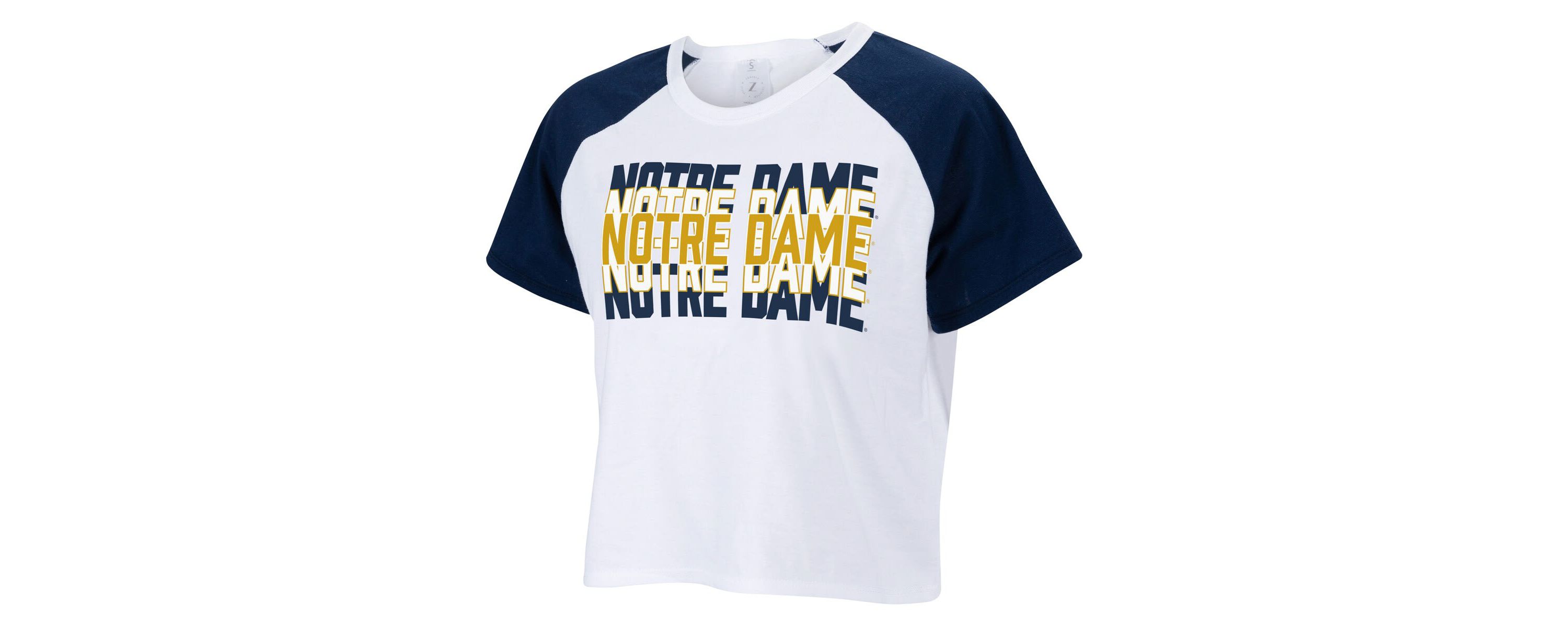 NCAA Notre Dame Fighting Irish Colorblock Repeat Raglan Cropped T-Shirt