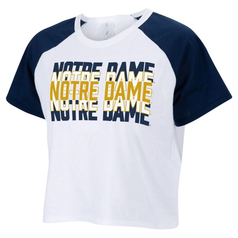 NCAA Notre Dame Fighting Irish Colorblock Repeat Raglan Cropped T-Shirt