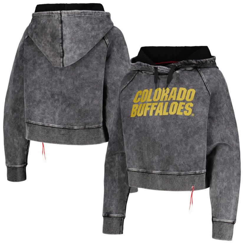 NCAA Colorado Buffaloes Vintage Wash Raglan Cropped Boxy Pullover Hoodie